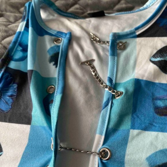 Y2K Blue Sexy Chain Detail Top and Flared Pants Set - Picture 2 of 4